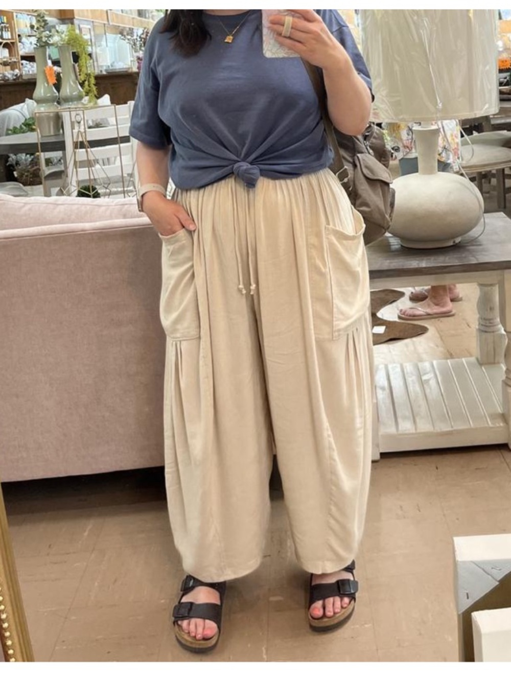 Free People Cream Cropped Quinn Pants Wide-Leg with Pockets - Picture 2 of 4